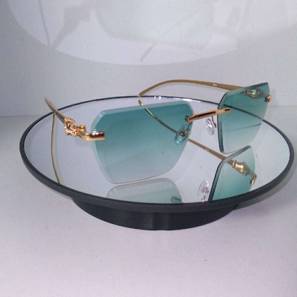 Turquiose Gradient Lens Gold-Tone Animal Print Frame Design Sunglasses UV400